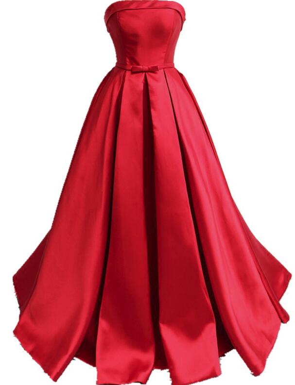 Elegant A Line Red Satin Ruched Long Prom Dress Custom Made Wedding Party Gowns , Women Evening Dress
