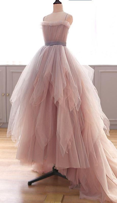Blush Tulle High Low Prom Dress Custom Made Women Party Gowns ,plus Size Women Party Gowns .
