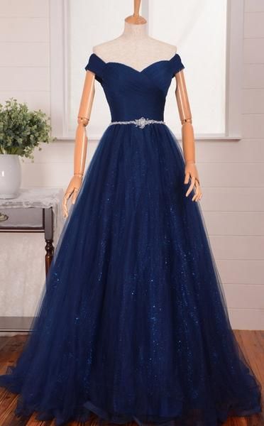 Royal Blue Tulle Long Prom Dress A Line Women Party Gowns , Evening Dress, Long Pageant Gowns