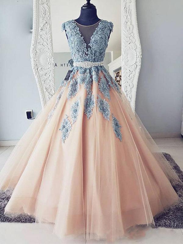Sexy Ball Gown Scoop Neck Long Prom Dress, Pricess Women Party Gowns , Sweet 16 Prom Gowns ,quinceanera Party Gowns