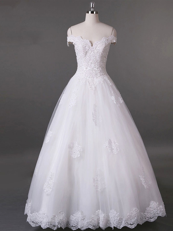 White Lace Appliqued Tulle China Wedding Dress A Line Women Wedding ...