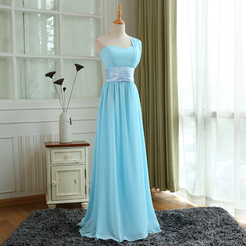 One Shoulder Turquoise Chiffon Long Bridesmaid Dress A Line Women Prom Dresses, Custom Made Evening Party Gowns