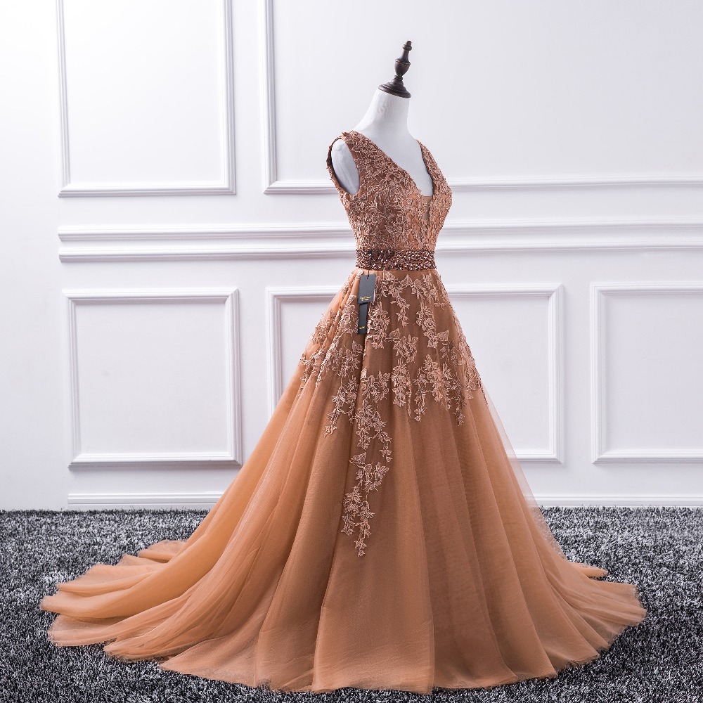 Charming V-neck Lace Beaded Long Prom Dress Plus Size Ball Gown Tulle Formal Evening Dress, A Line Prom Party Dress With Ribbon Beaded