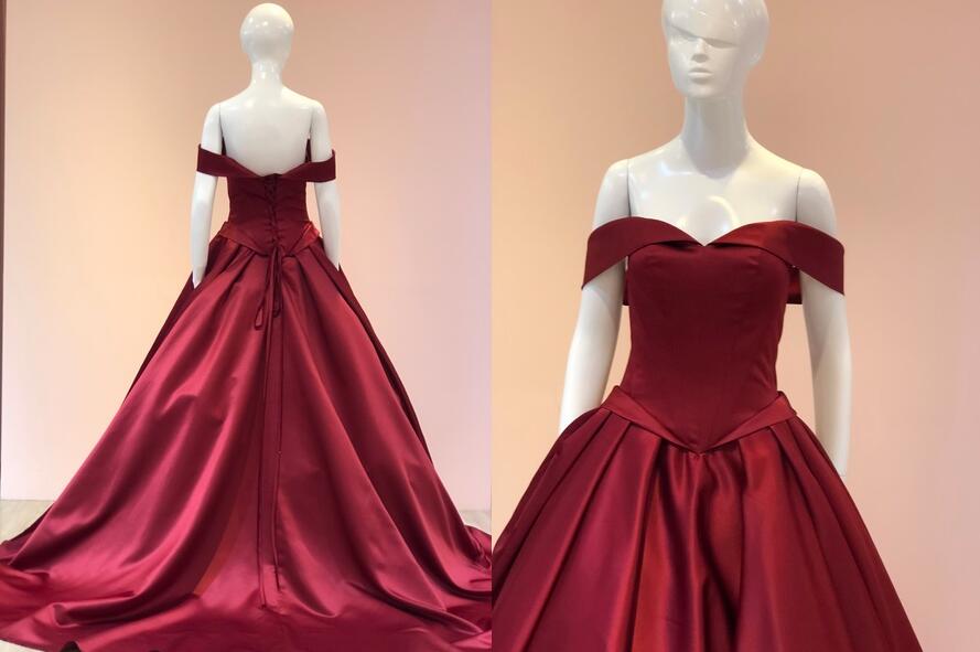Elegant Burgundy Satin Ball Gown Prom Dress Plus Size Long Prom Party Gowns , Sweet 15 Quinceanera Dresses