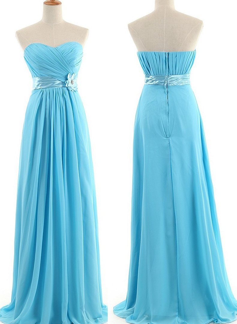 Turquoise Chiffon A Line Long Bridesmaid Dress Custom Made Women Prom Dress, Maid Of Honor Gowns