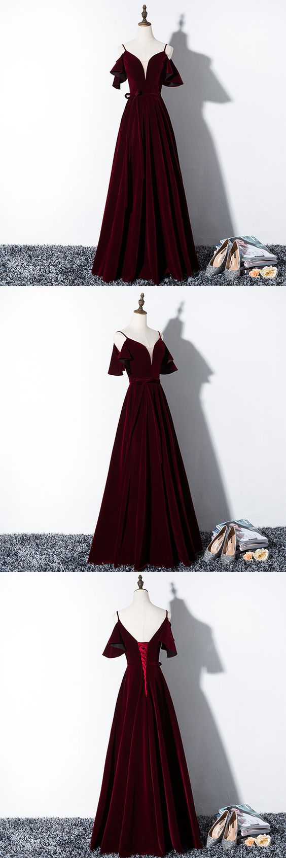 Sexy Burgundy Velvet Long Evening Dress Strapless Custom Made Prom Party Gowns, Custom Made Prom Gowns 2019