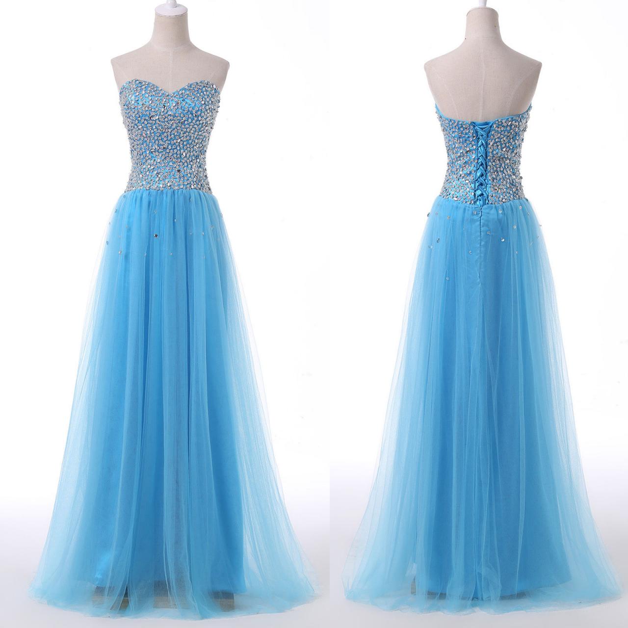 Blue Sequin Long Prom Dress, Formal Evening Dress, Custom Made Formal Prom Gowns