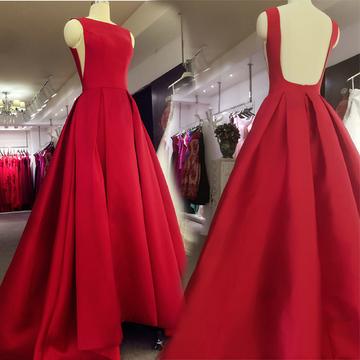 Fashion Red Satin Ball Gown Prom Dress, Custom Made Long Prom Party Gowns , Long Evening Dress,