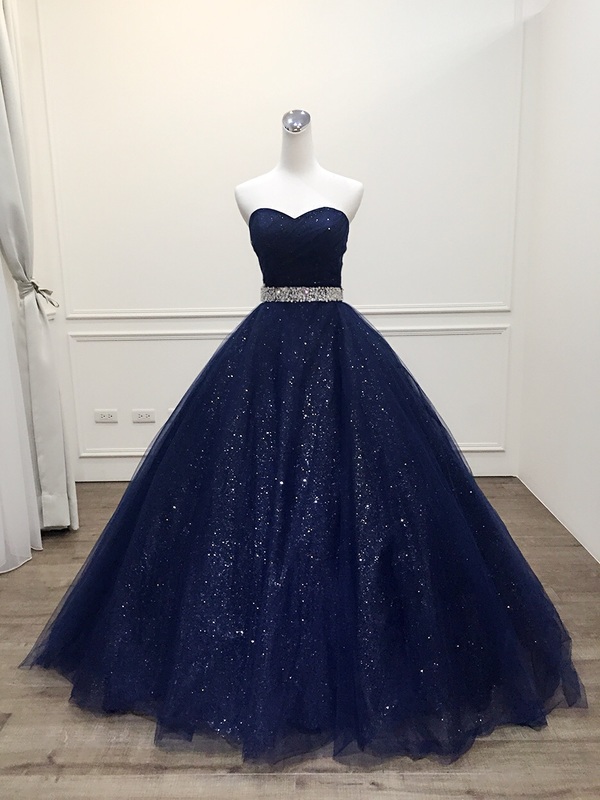 Navy Blue Sequin Long Prom Dress, Custom Made Women Party Gowns ,long Evening Dress