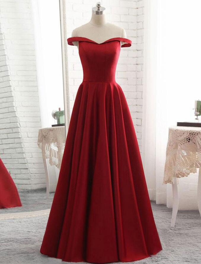 Cheap A Line Wine Red Long Prom Dress Off Shoulder Women Party Gowns Plus Size Evening Dress ,Plus Size Women Dresses 