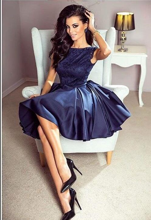 Off Shoulder Navy Blue Lace Short Homecoming Dress Scoop Neck Cocktail Gowns ,short Backless Cocktail Party Dress, Junior Party Gowns