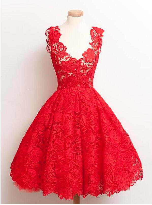 Gorgeous Red Lace Short Cocktail Dress Off Shoulder Women Party Gowns Ball Gown Prom Dresses
