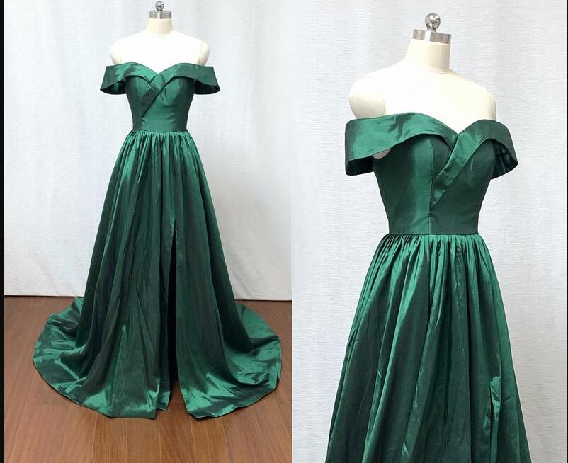 Fashion Off Shoulder Green Long Prom Dress,custom Made Prom Dresses, Formal Evening Dress ,sweep Train Prom Gowns 2019