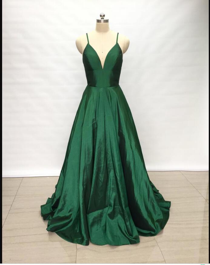Sexy A Line Prom Dress Green Prom Party Gowns Custom Made Backless ...