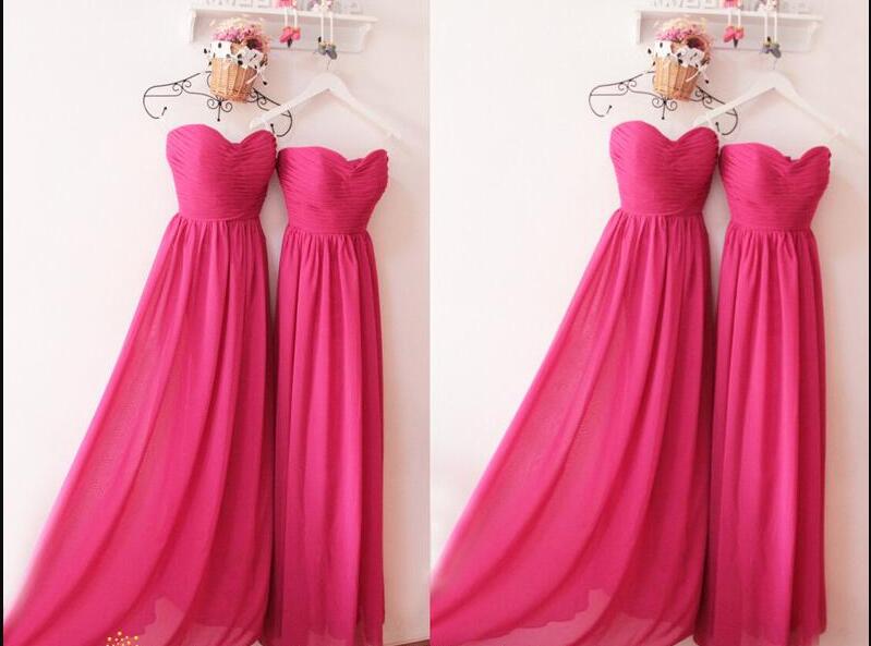 Long Bridesmaid Dress Fuchsia Ruffle A Line Wedding Party Gowns, Custom Made Maid Of Honor Gowns 2019