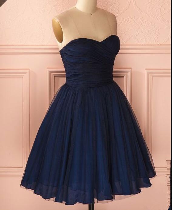 Stunning Navy Blue Ruffle Short Homecoming Dress Sweet Junior Party Gowns ,custom Made A Line Bridesmaid Dress Short