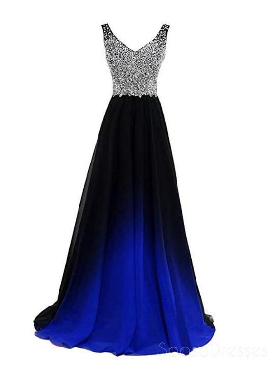 Sexy V-neck Beaded Crystal Long Gradient Chiffon Prom Dress A Line Plus Size Women Party Gowns ,custom Made Bridesmaid Dress 2019