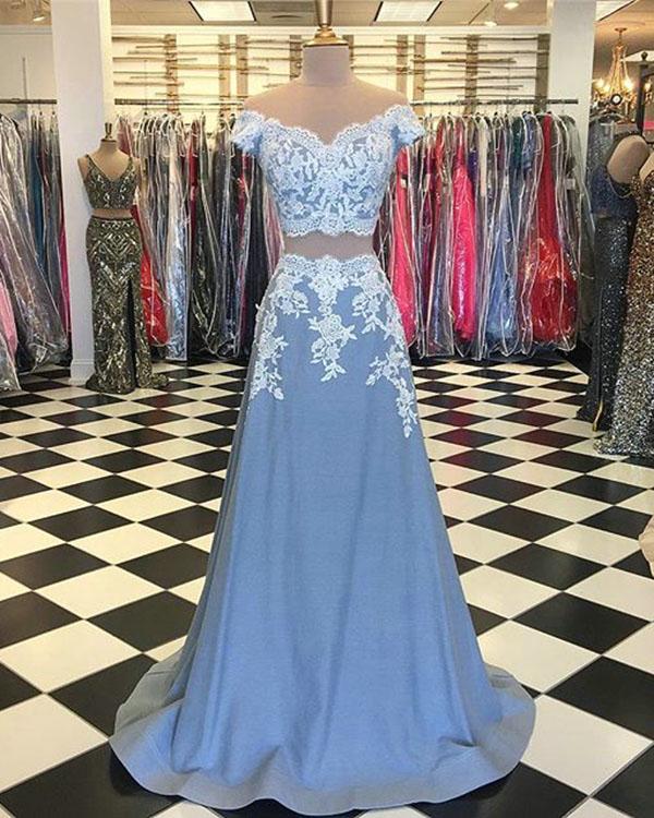 Fashion A Line Two Pieces Long Prom Dress ,custom Made Lace Prom Party Gowns , Plus Size Homecoming Dress
