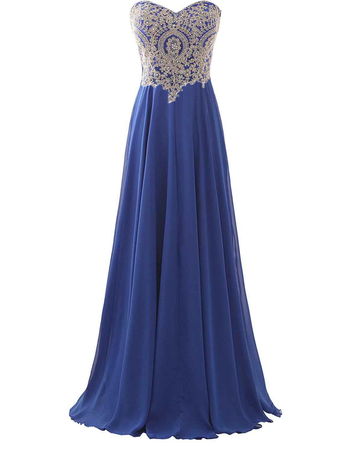 Off Shoulder Blue Chiffon Long Prom Dress With Lace Appliqued Prom Party Gowns , Sweet 16 Prom Gowns ,formal Evening Dress