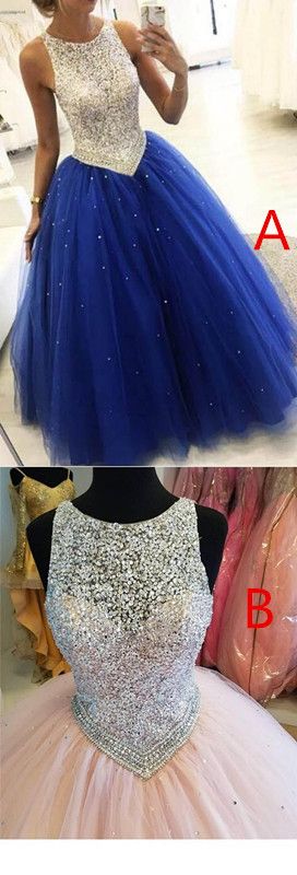 Luxury Beaded Royal Blue Ball Gown Women Quinceanera Dress 2019 Plus Size Scoop Neck Long Prom Party Gowns ,evening Dress For Weddings