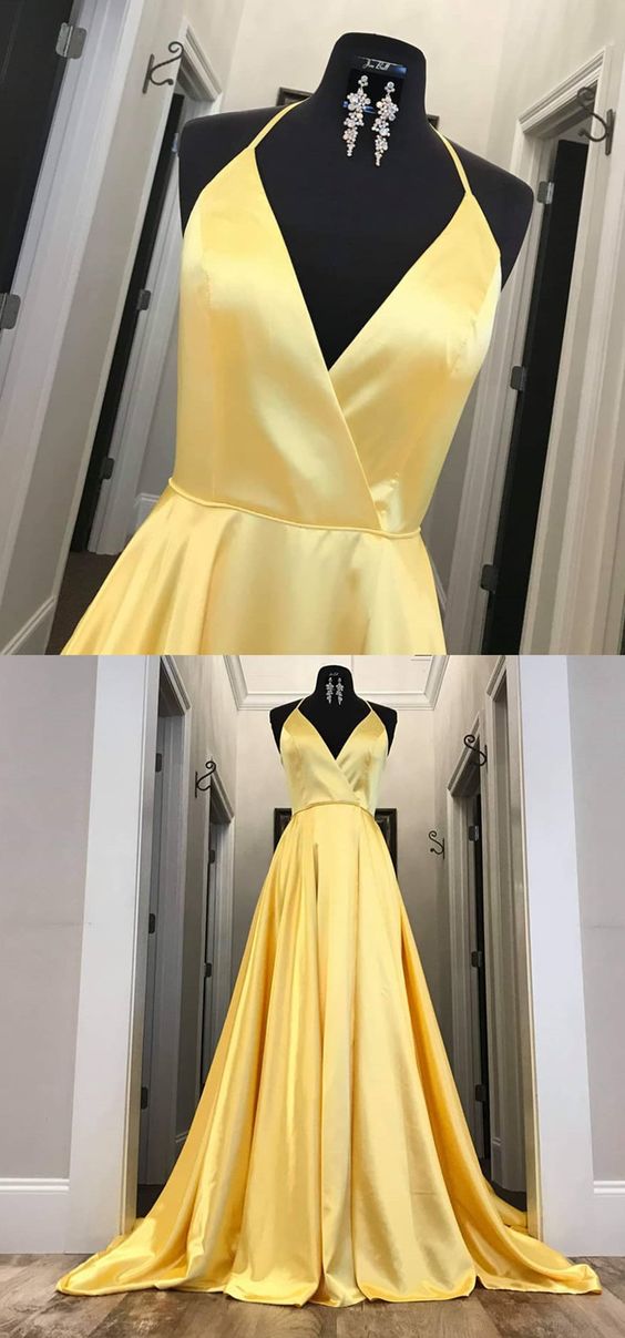 Yellow Halter Prom Dresses