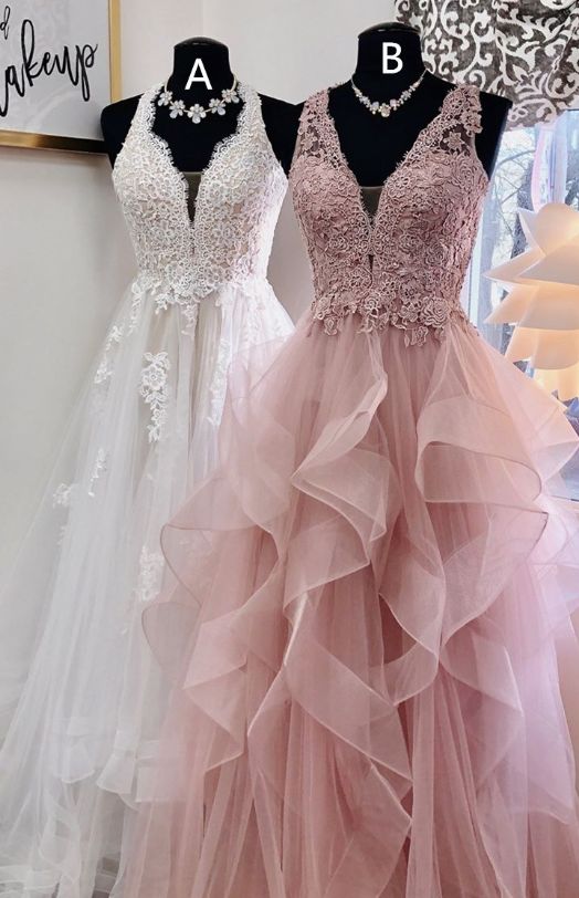 Elegant A Line White Tulle Lace Prom Dresses Floor Length Appliqued Women Evening Party Gowns ,custom Made Evening Gowns