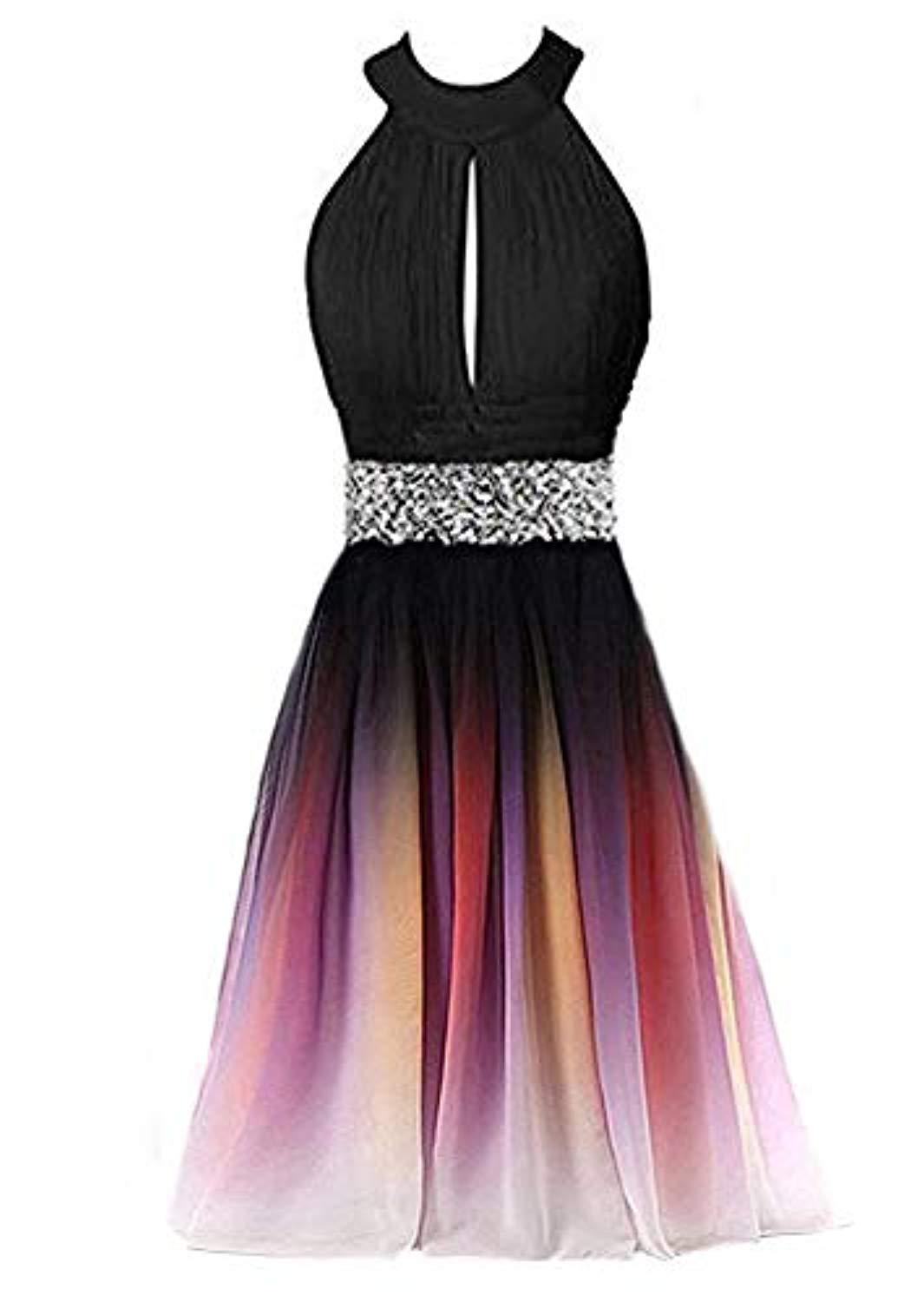Fashion A Line High Low Halter Short Prom Dresses Beaded Mini Prom Party Gowns Custom Made Prom Gowns ,short Graient Homecoming Dress