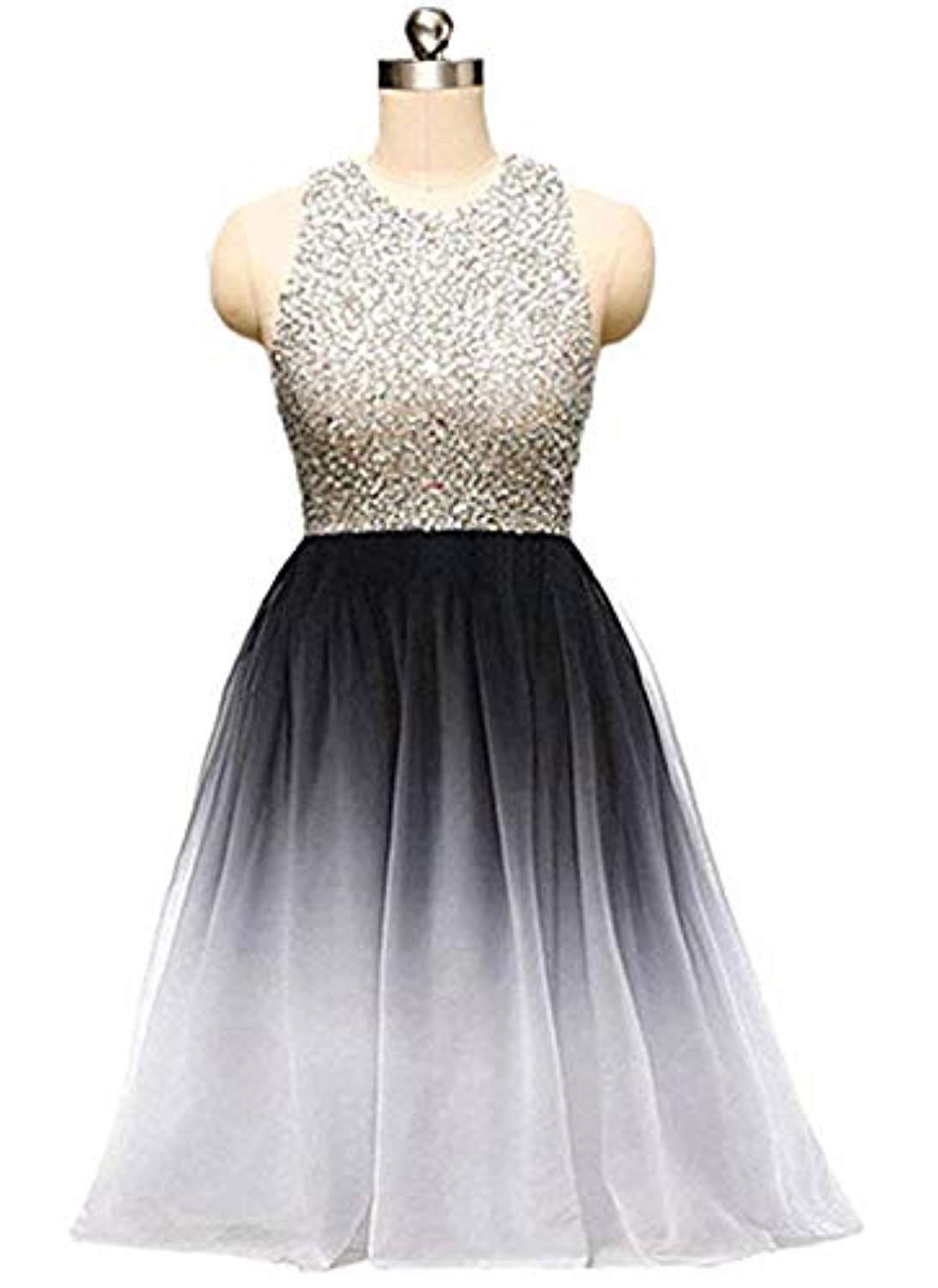 Luxury Beaded Crystal Gradient Short Homecoming Dress Scoop Neck Mini Cocktail Party Gowns ,above Length Junior Party Gowns