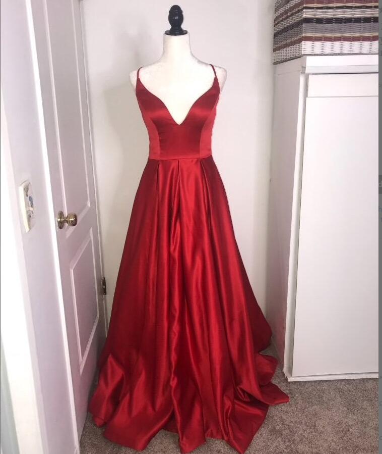 Sexy A Line Red Satin Long Prom Dresses Strapless Women Party Gowns Custom Made Formal Evening Dress