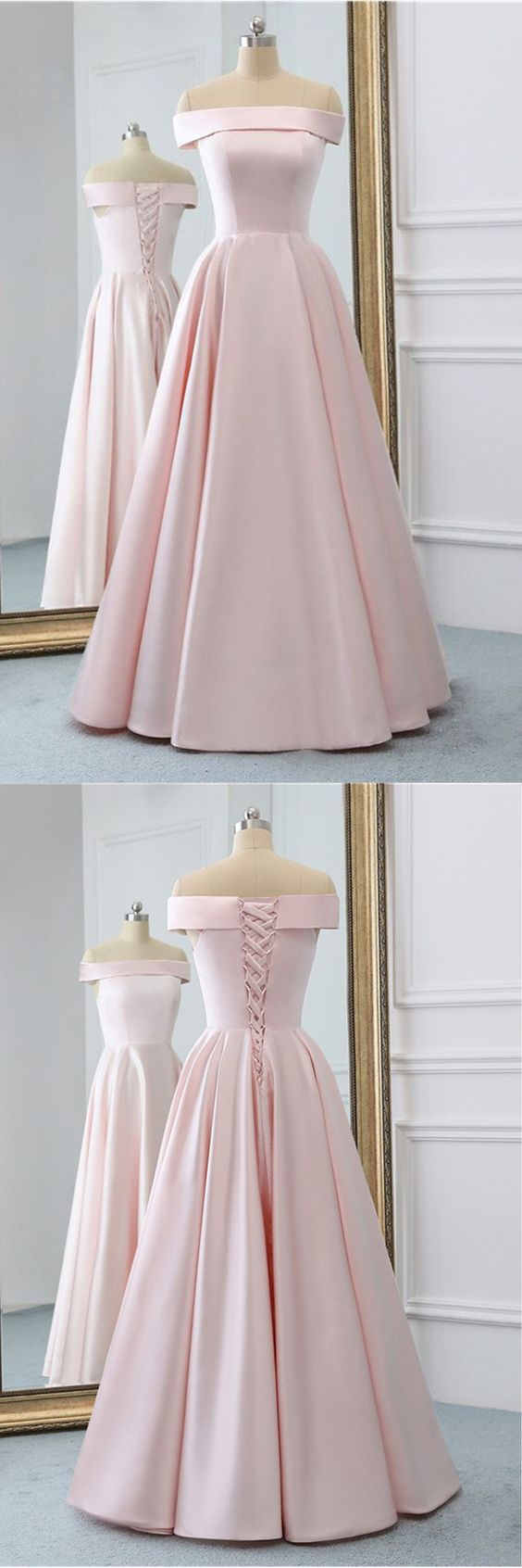 Sexy A Line Light Pink Satin Long Prom Dress Strapless Prom Party Gowns,plus Size Evening Dress