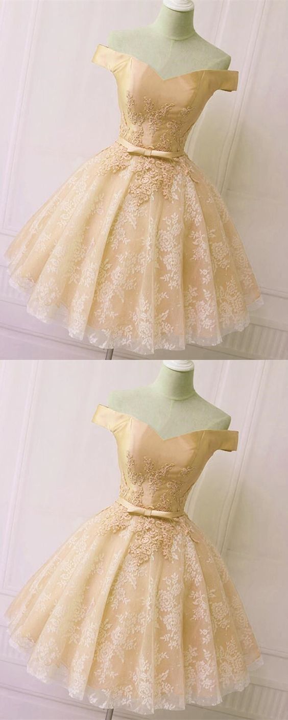Sweet 16 Prom Dress,light Champagne Lace Homecoming Dress Short , Sexy Ball Gown Prom Party Gowns