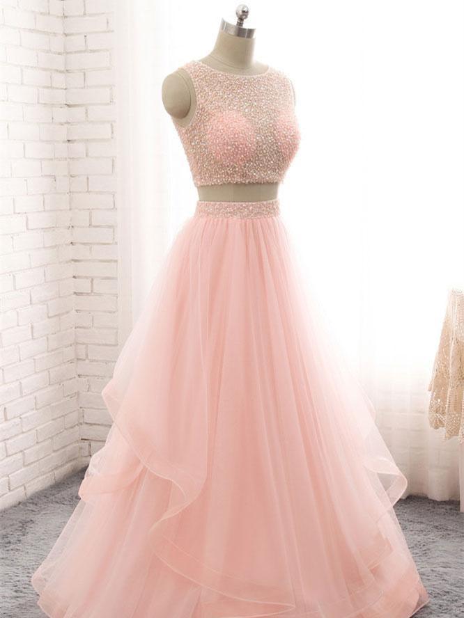 Elegant A Line Two Pieces Beaded Long Prom Dresses ,sexy Prom Pageant Gowns ,wedding Party Gowns