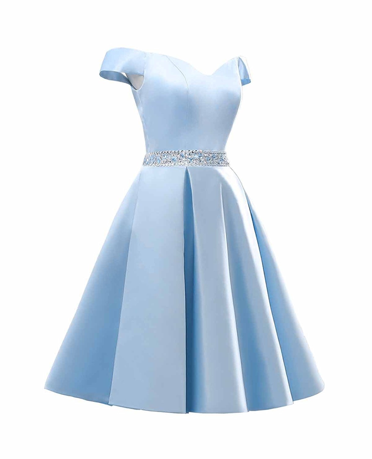 Cheapp Sky Blue Satin Beaded Short Homecoming Dress Above Length Mini ...