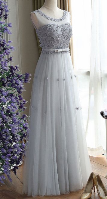 Newly Gray Tulle Lace Prom Dress A Line Women Pageant Party Gowns ,wedding Guiest Gowns 2019