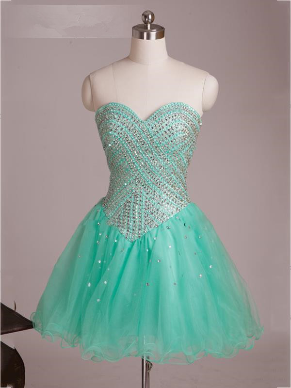 Sweet 16 Prom Dress, Mint Green Tulle Short Prom Gowns , Short Cocktail Party Gowns .
