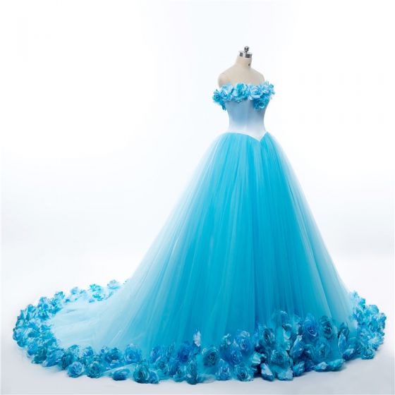 Plus Size Sexy Lavender Tulle Ball Gown Long Prom Dress With 3d Flower Custom Made Wedding Party Gowns ,sweet Quinceanera Dress 2019