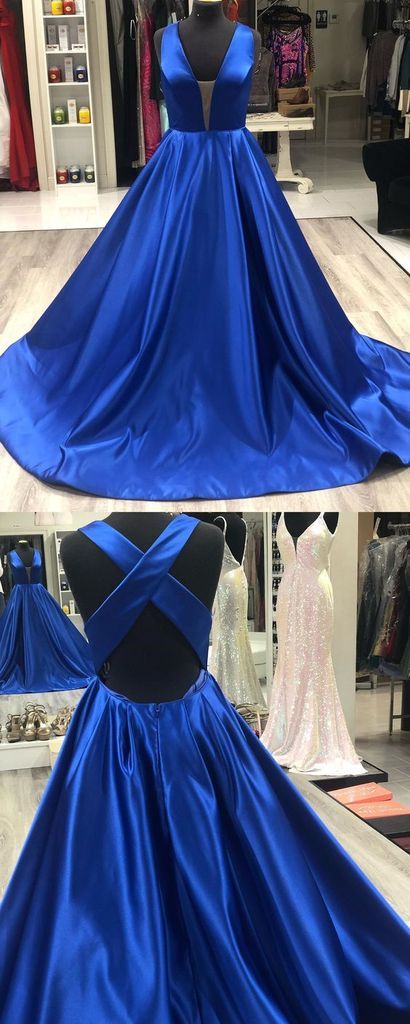 Fashion Royal Blue Satin Ball Gown Prom Dress Off Shoulder Women Party Gowns , Plus Size Evening Dress 2019