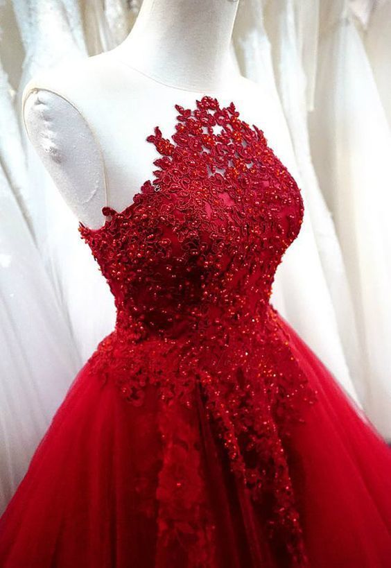 Plus Size Red Beaded Ball Gown Quinceanera Dress , Wedding Dress , Sexy Pricess Party Gowns 2019
