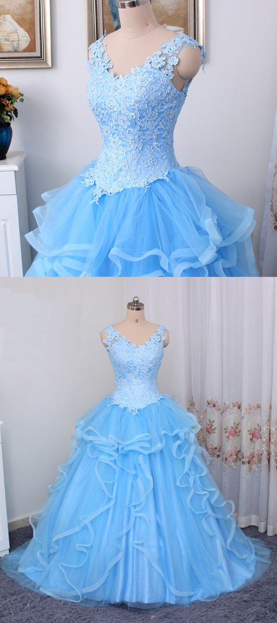 A Line Blue Lace Prom Dress Custom Made Women Party Gowns Plus Size Quinceanera Party Gowns 2019