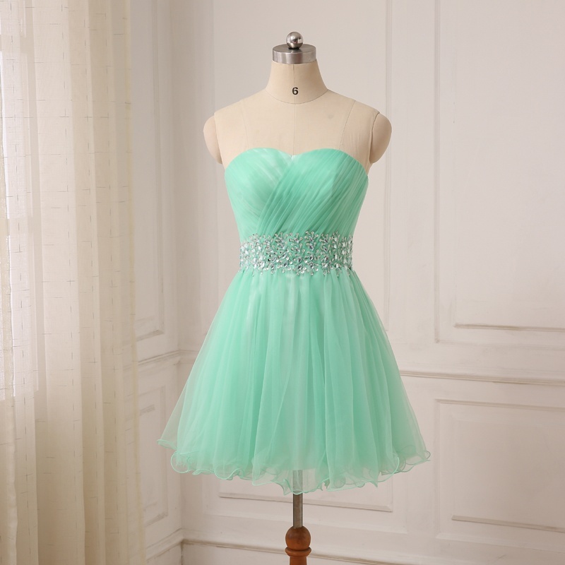 Mnit Green Beaded Ruffle Short Homecoming Dress, Strapless Short Prom Dress, Mini Prom Gowns
