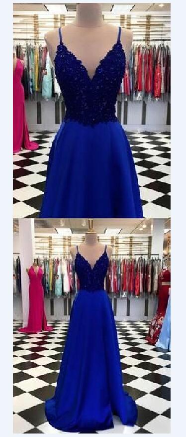 Sexy A Line Royal Blue Lace Prom Dresses Custom Made Women Party Gowns ,plus Soze Prom Dress 2019