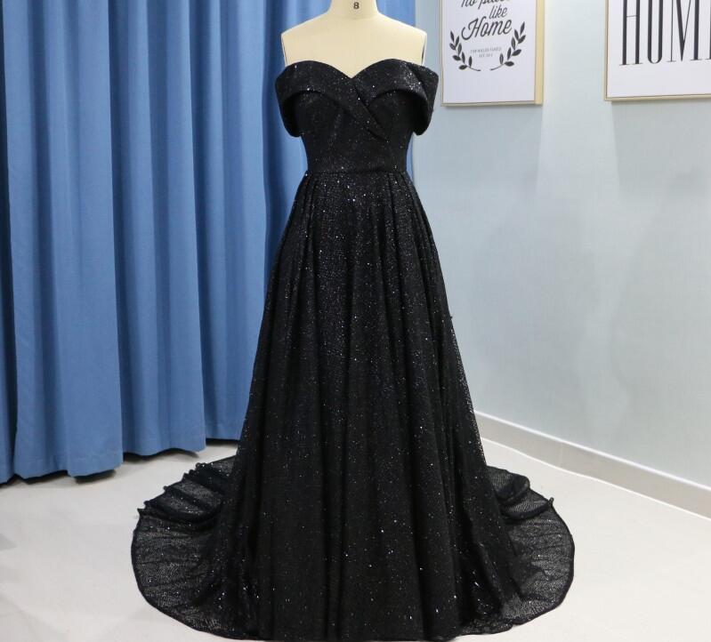 Off Shoulder Black Sequin Prom Dress Sweet 16 Prom Party Gowns Plus Size Formal Evening Dress