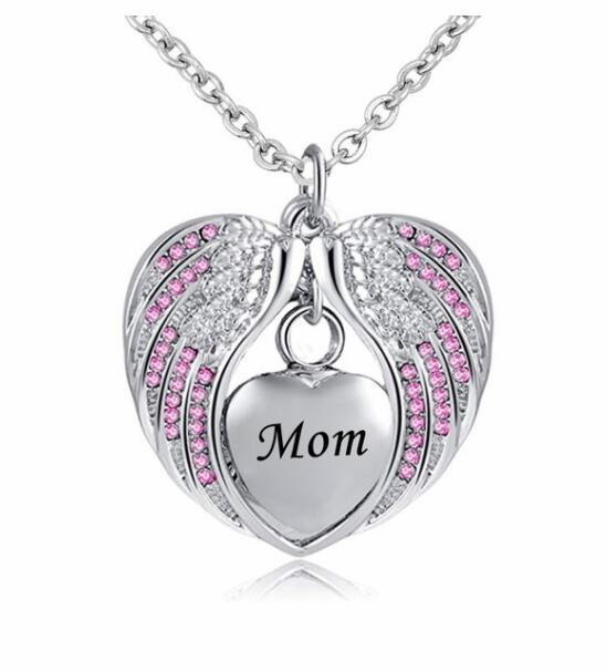 Mom Cremation Jewelry For Ashes Keepsake Angel Wing Urn Necklace Stainless Steel Waterproof Memorial Pendant