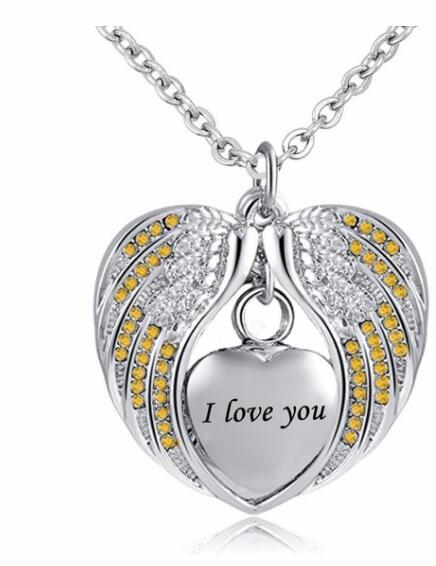 Cremation Urn Necklace For Ashes Angel Wing Jewelry Heart Memorial Pendant And Birthstones Necklace - I Love You