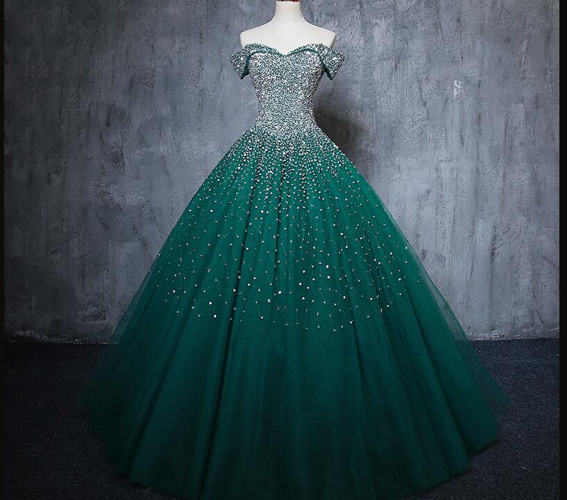 Sexy Green Tulle Beaded Sweet 15 Quinceanera Dress Custom Made Women Party Gowns . Wedding Party Gowns 2019