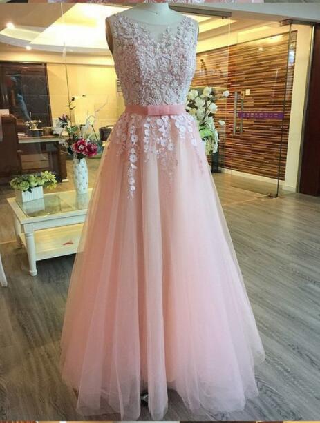 Pink Beaded Lace Formal Evening Dress A Line Scoop Neck Backless Sexy Women Prom Gowns 2020