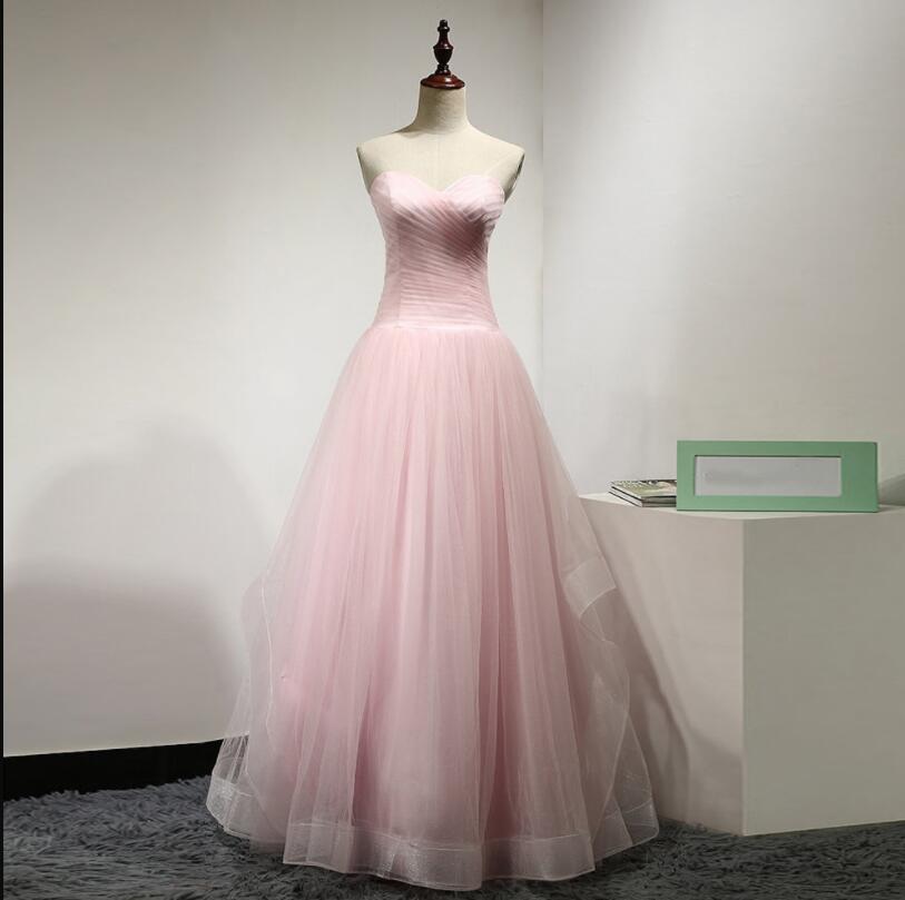 Pink Tulle Long Prom Dress A Line Sweetheart Women Party Gowns , Wedding Women Party Gowns 2020