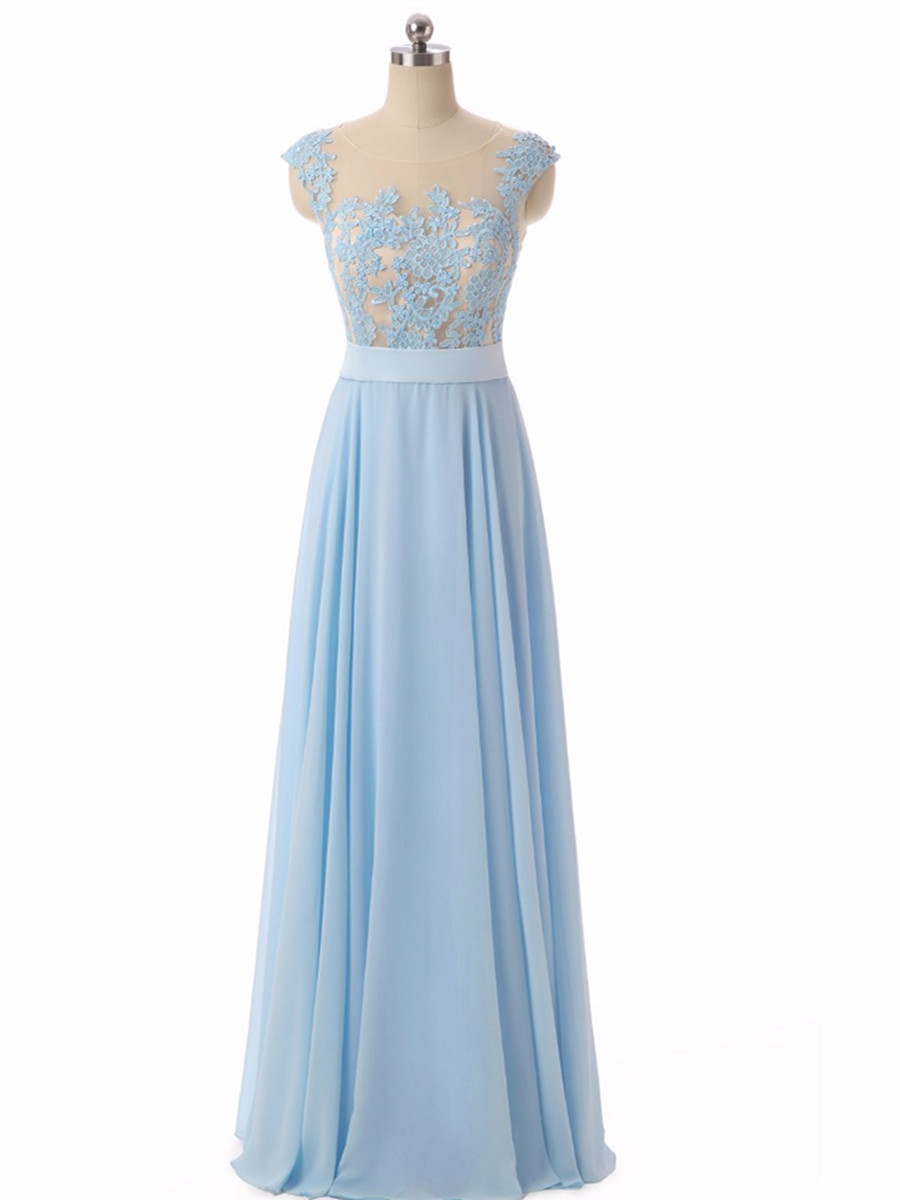 Plus Size Light Blue Chiffon Long Prom Dress Custom Made Wedding Party Gowns Formal Evening Dress 2020