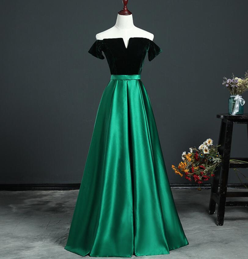Emerland Green A Line Prom Dress, Women Party Gowns , Wedding Guest Gowns