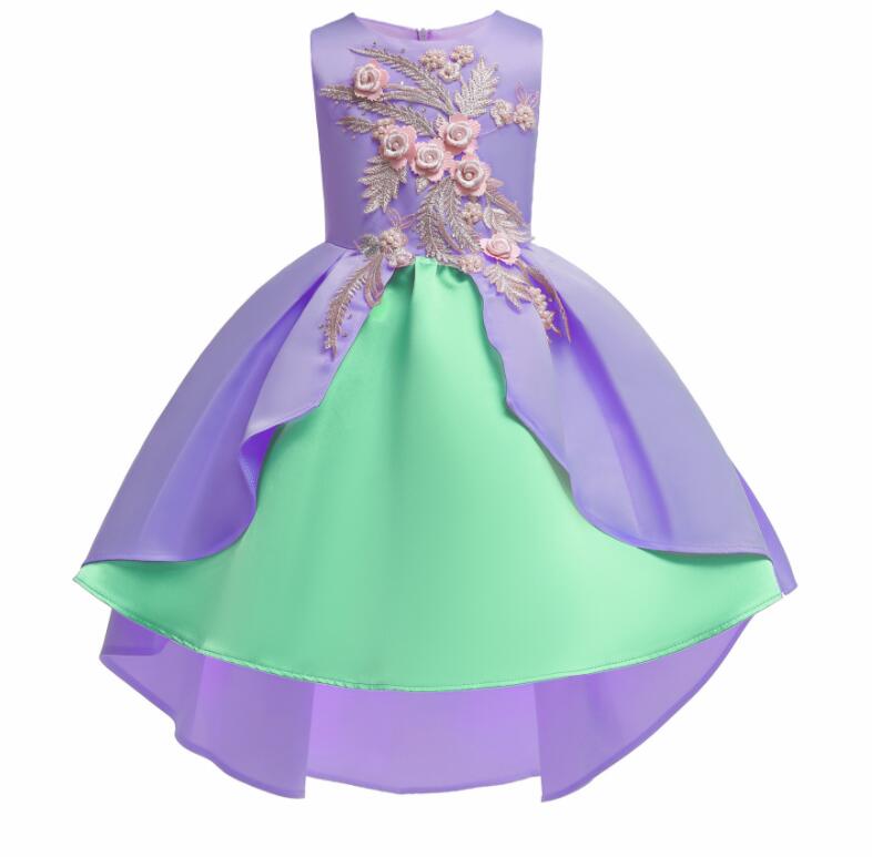 Cute Light Puple Satin Short Prom Dress Ball Gown Embroidery Lace Communion Party Gowns Kids Party Gowns